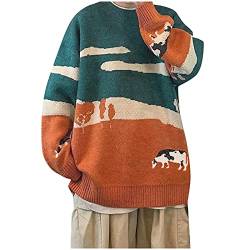 MaNMaNing Cow Pullover für Männer Frauen, Paar Vintage Gestrickte Pullover Übergröße Rundneck Pullover Jumper Harajuku Tops (XXL, Orange) von MaNMaNing