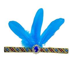 MaNMaNing Damen-Feder-elastischer Pailletten-Gürtel-Stirnband, indisches Haarband, Haar-Accessoire Karneval Kostüm (Blue, One Size) von MaNMaNing