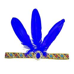 MaNMaNing Damen-Feder-elastischer Pailletten-Gürtel-Stirnband, indisches Haarband, Haar-Accessoire Karneval Kostüm (Dark Blue, One Size) von MaNMaNing