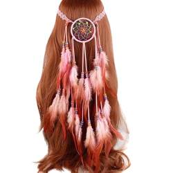 MaNMaNing Frauen Feder Stirnband Boho Hippie Kopfschmuck Kopfschmuck American Style Festival Party Haar Karneval Cosplay Partys Kostüm (Pink, One Size) von MaNMaNing