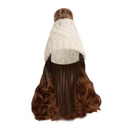 MaNMaNing Hut Perücke Hut mit Haaren lange gewellte Haarverlängerungen Strickmütze synthetisches Haarteil für Frauen Wintermütze Haarverlängerung langes gewelltes synthetisches Haarteil (A, One Size) von MaNMaNing