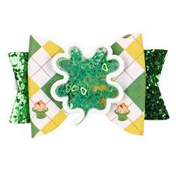 MaNMaNing Irish Festival Bow Clips Glitter Green Lucky Grass Haarnadeln Quicksand Bow Haarspangen Clip Haarschmuck für Mädchen Frauen Kleinkinder Urlaub Geburtstagsgeschenke (A, One Size) von MaNMaNing