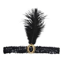 MaNMaNing Schwarzer Kopfschmuck der 1920er Jahre, modischer glänzender Strass-Haarschmuck, geeignet für weibliche Mädchen, Themenkleid, Abschlussball, Party-Dekoration Cosplay Partys (Black, One Size) von MaNMaNing