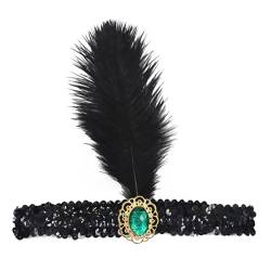 MaNMaNing Schwarzer Kopfschmuck der 1920er Jahre, modischer glänzender Strass-Haarschmuck, geeignet für weibliche Mädchen, Themenkleid, Abschlussball, Party-Dekoration Cosplay Partys (Green, One Size) von MaNMaNing