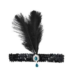 MaNMaNing Schwarzer Kopfschmuck der 1920er Jahre, modischer glänzender Strass-Haarschmuck, geeignet für weibliche Mädchen, Themenkleid, Abschlussball, Party-Dekoration Für Karneval (BU3, One Size) von MaNMaNing