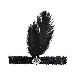 MaNMaNing Schwarzer Kopfschmuck der 1920er Jahre, modischer glänzender Strass-Haarschmuck, geeignet für weibliche Mädchen, Themenkleid, Abschlussball, Party-Dekoration Für Karneval (Black, One Size) von MaNMaNing