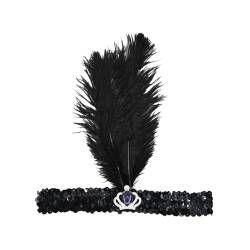 MaNMaNing Schwarzer Kopfschmuck der 1920er Jahre, modischer glänzender Strass-Haarschmuck, geeignet für weibliche Mädchen, Themenkleid, Abschlussball, Party-Dekoration Für Karneval (PP1, One Size) von MaNMaNing