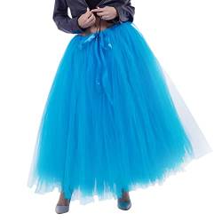 MaNMaNing Tüllrock Damen Karneval Mädchen Elegant Weich Knielang/Lang Sommerrock Vintage Tütü Rüschen Tüll Rock Damen Karneval Kostüm Tüllrock 50er Tütü Rock Unterrock Petticoats (01A-Blue, One Size) von MaNMaNing