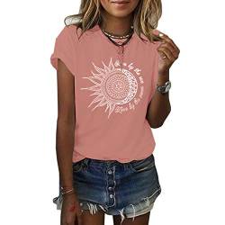 MaQiYa Damen T-Shirt mit Aufdruck "Mond und Sonne" - Pink - X-Groß von MaQiYa