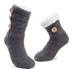 MaaMgic 1 Paar Kuschelsocken mit ABS Sohle, 20+ Stils Hüttensocken | Warme Damen Socken | Wintersocken mit Anti Rutsch Noppen, dicke Haussocken MEHRWEG von MaaMgic