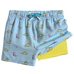 MaaMgic Badehose Jungen Badeshorts Kinder Schnelltrocknend Schwimmhose Kurze Swim Shorts für Kleine Boardshorts mit Kompression Taschen Verstellbare Tunnelzug MEHRWEG,Grün Dino,10-12 Jahre von MaaMgic