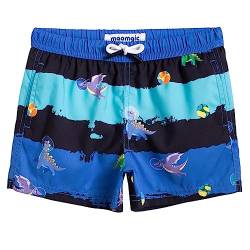 MaaMgic Badehose Jungen Sommer Badeshorts Schnelltrocknend Boardshorts mit Netzfutter Taschen und Verstellbarem Tunnelzug Urlaub Shorts,Blau Gestreift Dino,3-4 Jahre alt von MaaMgic