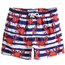 MaaMgic Badehose Jungen Sommer Badeshorts Schnelltrocknend Boardshorts mit Netzfutter Taschen und Verstellbarem Tunnelzug Urlaub Shorts,Blau Weiß gestreift Krabbe 2,14-16 Jahre von MaaMgic