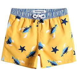 MaaMgic Badehose Jungen Sommer Badeshorts Schnelltrocknend Boardshorts mit Netzfutter Taschen und Verstellbarem Tunnelzug Urlaub Shorts Krabbe Gelb,5-6 Jahre alt von MaaMgic