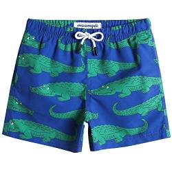 MaaMgic Badehose Jungen Sommer Badeshorts Schnelltrocknend Boardshorts mit Netzfutter Taschen und Verstellbarem Tunnelzug Urlaub Shorts Krokodil Blau,4 Jahre von MaaMgic