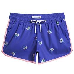 MaaMgic Badeshorts Damen Damen-Shorts mit Netztasche Schnelltrocknende Hotpants Atmungsaktiv Sport Shorts Blau-Rosa Kokosnussbaum M von MaaMgic