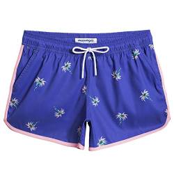 MaaMgic Badeshorts Damen Damen-Shorts mit Netztasche Schnelltrocknende Hotpants Atmungsaktiv Sport Shorts Blau-Rosa Kokosnussbaum XL von MaaMgic