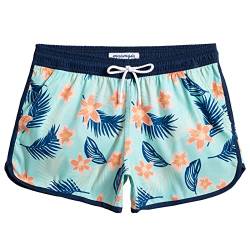 MaaMgic Badeshorts Damen Damen-Shorts mit Netztasche Schnelltrocknende Hotpants Atmungsaktiv Sport Shorts Blumen-Blätter S von MaaMgic