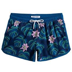 MaaMgic Badeshorts Damen Damen-Shorts mit Netztasche Schnelltrocknende Hotpants Atmungsaktiv Sport Shorts Rosa Blumen- Marineblau Blätter M von MaaMgic