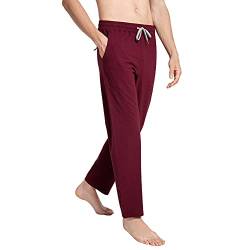 MaaMgic Herren Leichte Yogahose Jogginghose Baumwolle atmungsaktiv Trainingshose, Weinrot, XL von MaaMgic