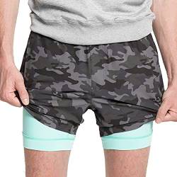 MaaMgic Herren Shorts Sommer 2 in 1 Schnelltrocknende Laufshorts mit Tasche, Fitness Joggen und Training, Tarnung Hellblau, L von MaaMgic