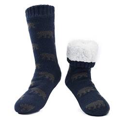 MaaMgic Herren Stoppersocken Kuschelsocken Warme Dicke Socken Haussocken Wintersocken mit Innenfell Teddyfutter und Antirutschsohle MEHRWEG,Dunkelblau Bär,41/43 EU von MaaMgic