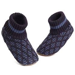 MaaMgic Hüttensocken Herren Warme Dicke, Stoppersocken Herren Haussocken Hausschuhe Hüttenschuhe Weiche Slipper Socken mit Innenfell Teddyfutter und Antirutschsohle MEHRWEG,Navy Blau,44/45 EU von MaaMgic