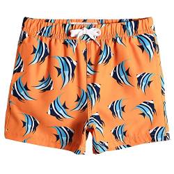 MaaMgic Jungens 4 Way Stretch Badehosen Schnelltrocknend Badeshorts mit Mesh-Futter Taschen und Verstellbarem Tunnelzug MEHRWEG, Fische Orange, 14-16 Jahre von MaaMgic