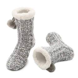 MaaMgic Kindersocken für Mädchen und Jungen Kinder Kuschelsocken Wintersocken Mit Rutschfesten Noppen, Haussocken Stoppersocken, Flauschig Warm Dick Anti Rutsch Socken,Bommel Grau von MaaMgic