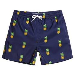 MaaMgic Kleine Jungen Badeshorts Schnelltrocknend Boardshorts mit Mesh-Futter Taschen und Verstellbarem Tunnelzug MEHRWEG, 3 - 4 Jahre alt, Navy Blau Ananas von MaaMgic