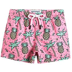 MaaMgic Kleine Jungen Badeshorts Schnelltrocknend Boardshorts mit Mesh-Futter Taschen und Verstellbarem Tunnelzug MEHRWEG, Ananas Kokosnuss Rosa, 8 Jahre von MaaMgic