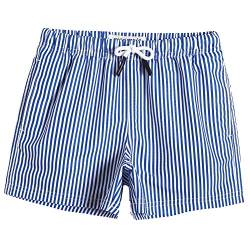 MaaMgic Kleine Jungen Badeshorts Schnelltrocknend Boardshorts mit Mesh-Futter Taschen und Verstellbarem Tunnelzug MEHRWEG, Blau Gestreift, 10-12 Jahre von MaaMgic