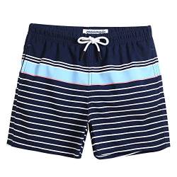 MaaMgic Kleine Jungen Badeshorts Schnelltrocknend Boardshorts mit Mesh-Futter Taschen und Verstellbarem Tunnelzug MEHRWEG, Blau Navy blau, 2 Jahre von MaaMgic