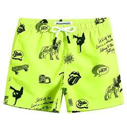 MaaMgic Kleine Jungen Badeshorts Schnelltrocknend Boardshorts mit Mesh-Futter Taschen und Verstellbarem Tunnelzug MEHRWEG, Bulldogge Grün, 10-12 Jahre von MaaMgic