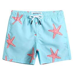 MaaMgic Kleine Jungen Badeshorts Schnelltrocknend Boardshorts mit Mesh-Futter Taschen und Verstellbarem Tunnelzug MEHRWEG, Seestern Hellblau, 7 Jahre von MaaMgic