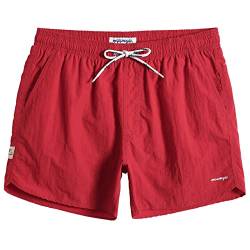 MaaMgic Nylon Badehose für Herren Schnelltrocknend Badeshorts Kurz Beachshorts für Strand und Wassersport, Rot, M von MaaMgic