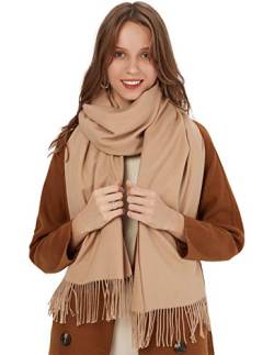 MaaMgic Schal Damen Warm Winter Herbst unifarben Baumwolle mit quasten/fransen, 40+ Farben Einfarbig & Kariert Pashmina xl Stola Schals MEHRWEG,Beige Hellcamel von MaaMgic