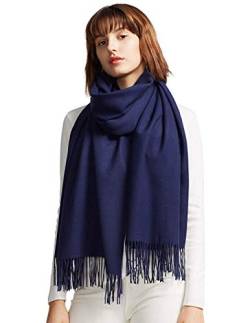 MaaMgic Schal Damen Warm Winter Herbst unifarben Baumwolle mit quasten/fransen, 40+ Farben Einfarbig & Kariert Pashmina xl Stola Schals MEHRWEG,Navy Blau von MaaMgic