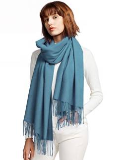 MaaMgic Schal Damen Warm Winter Herbst unifarben Baumwolle mit quasten/fransen, 40+ Farben Einfarbig & Kariert Pashmina xl Stola Schals MEHRWEG,Soft Blau von MaaMgic