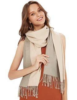 MaaMgic Schal Damen Zweifarbig Stola mit Baumwolle Herbst Winter Mehrfarbige Deckenschal MEHRWEG Khaki Grau von MaaMgic