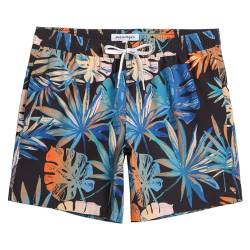 MaaMgic Stretch Badehose Herren Badeshorts Männer Schnelltrocknend Badehosen für Herren Boardshorts für Strand, Surf und Wassersport,Orange-Grüne Blätter,L von MaaMgic