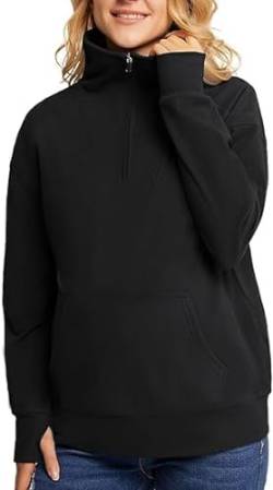 Damen Pullover für Mutter Alltäglich Winter Schwangerschaftssweatshirt Halb Reißverschluss Umstandspullover Schwarz XL MC0344A23-01 von Maacie
