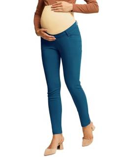 Frauen Maternity Hose mit verstellbarem elastischem Bund superweite Skinny Hose Pfauenblau S von Maacie