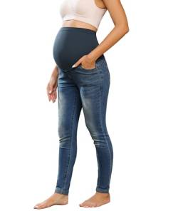 Frauen Umstandshose elastische Hose Schwangerschaftshose Bump über Bauch gerade Hosen Hosen stützende Kleidung Mütter Dunkelblau S von Maacie