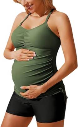Maacie Bikinis für Schwangerschaft Trendig Atmungsaktive Umstandsbadeanzug mit Seitlicher Kordelzug Grün S von Maacie