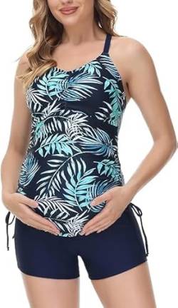 Maacie Damen Schwangerschafts Badeanzug Elegant Elastisch Tankini Sommer Blau S von Maacie