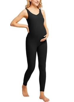 Maacie Mutterschaft Bodysuit Schwangerschaft Shapewear Double Knit Mutterschaft ärmellose Yoga-Hosen Schwarz M von Maacie