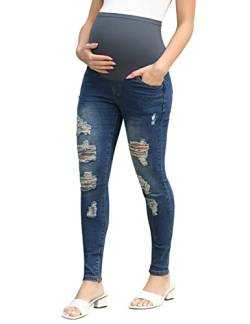 Maacie Schwangerschaftsjeans Dehnbar Umstandshose mit Hohe Taille Elastisch Jeans für Alltag Blau L MC0204S22-01 von Maacie