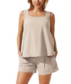 Maacie T shirt Damen Einfarbig Ärmellos Top Mit Shorts Zweiteiliges Set für Schwangere Khaki M von Maacie