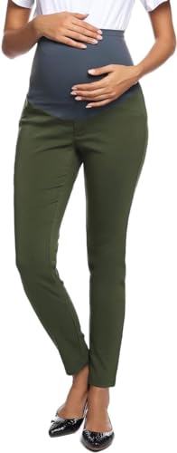 Maacie Umstands Arbeitshose über dem Bauch dünne Büro-Kleid-Leggings Komfortabel Armeegrün XL von Maacie